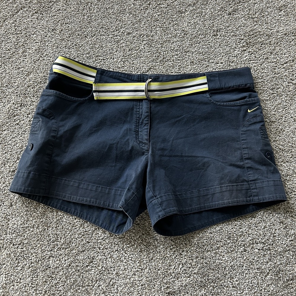 Nike Chino Cargo Shorts Girls L 12-14 Blue Twill Stretch Belted Summer Casual